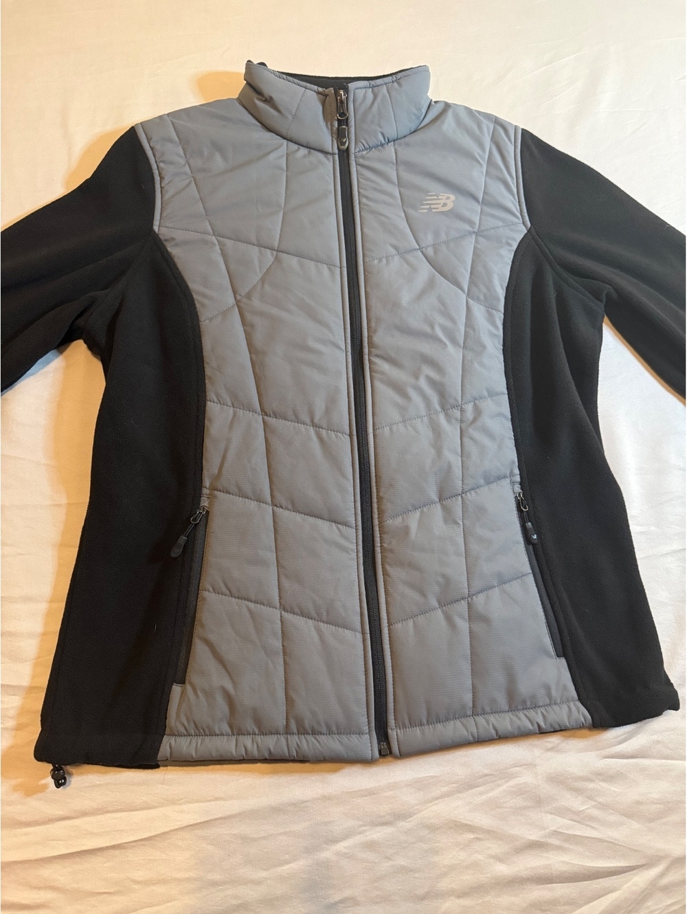 New Balance Women's XL Quilted and Fleece Jacket, Gray and Black, Polyester